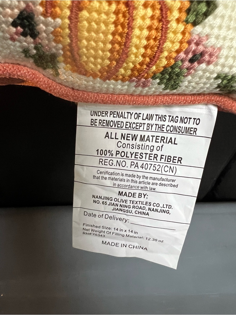 Martha Stewart Needlepoint Pillow Fall Pumpkin and Floral Pattern, NWT - Picture 4 of 5